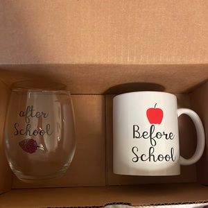 Before school/after school mug and wine glass